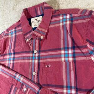 Hollister California Men's Size Large Pink & Blue Long Sleeve Button Up Shirt